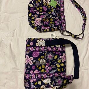 Vera Bradley Navy Floral Quilted Crossbody with Purple & Pink Flowers